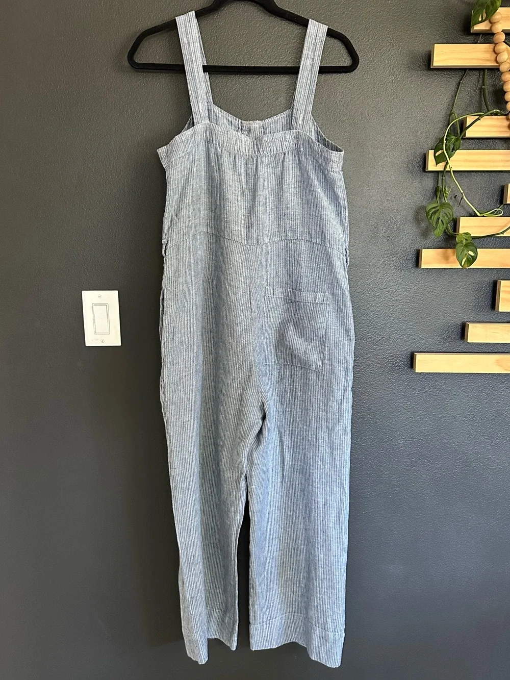 Everlane Blue White Pinstripe Linen Blend Belted Jumpsuit Estimated M